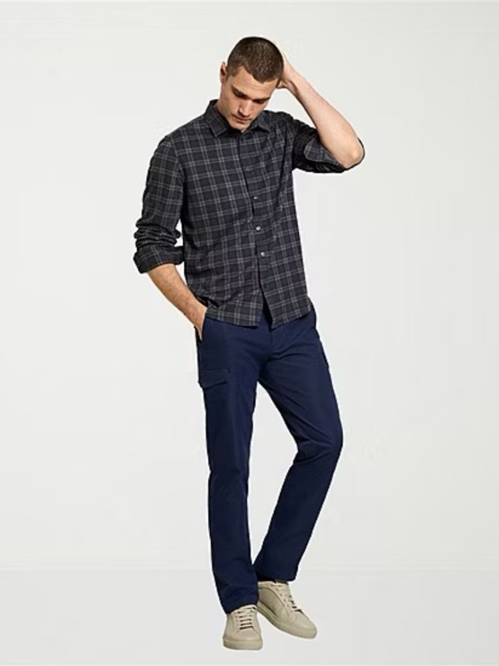 Van Heusen Mens Black Plaid Long Sleeve Slim Fit Button-Down Shirt